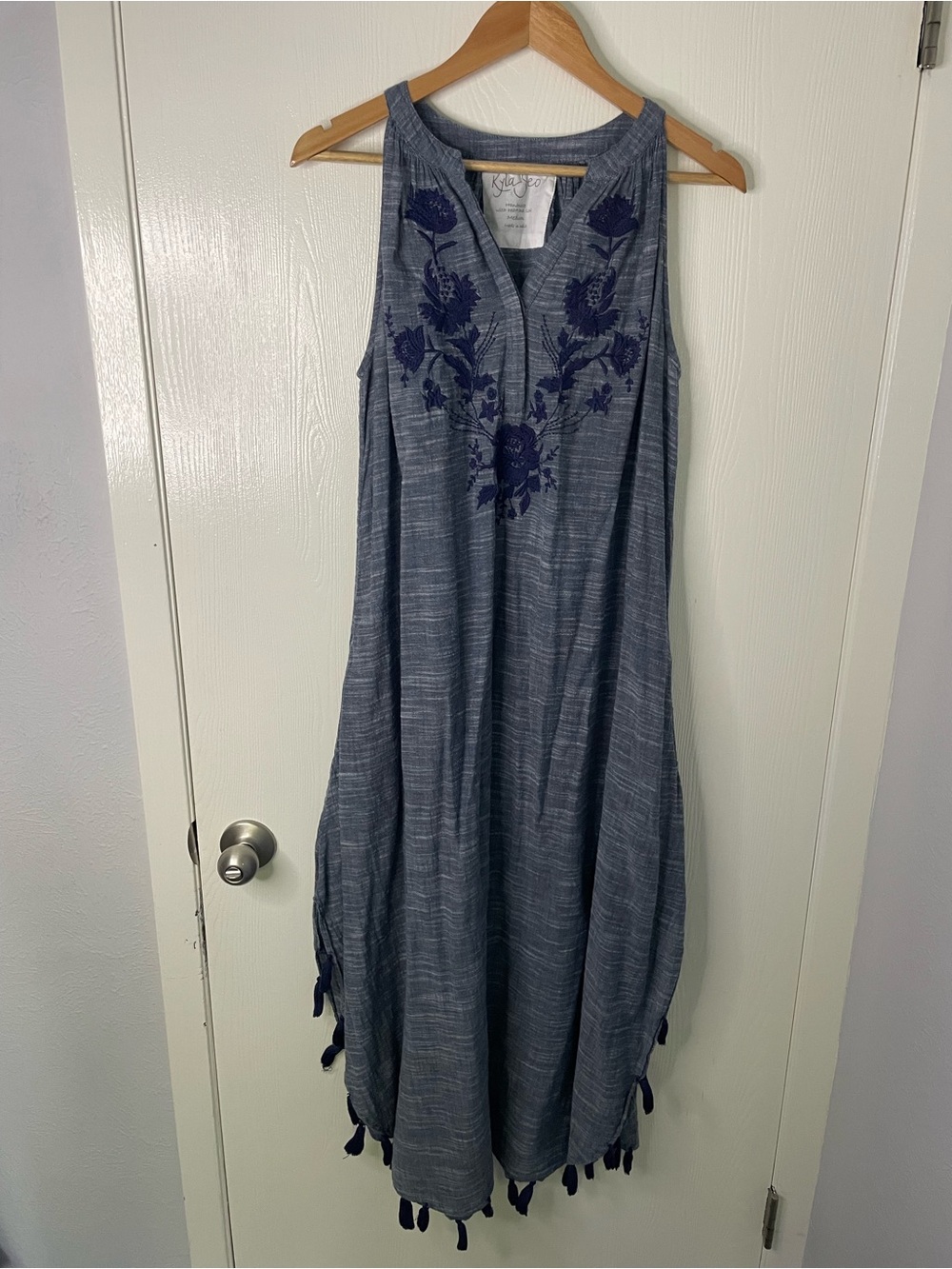 Kyla Seo Embroidered Cotton Boho Maxi Dress Medium Handmade